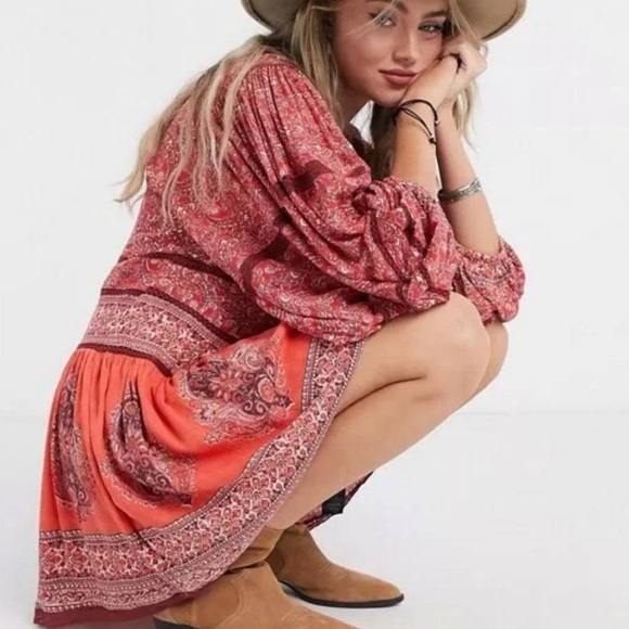 FREE PEOPLE LUNA RED SCARF DRESS/TUNIC - Picture 1 of 9